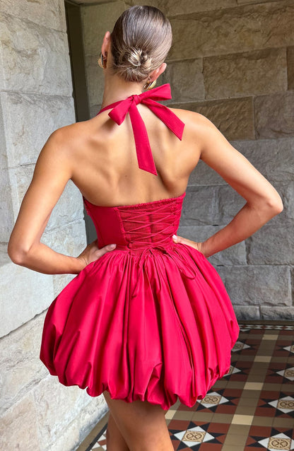 Vestido Mini Rojo Halter Corsé Martina
