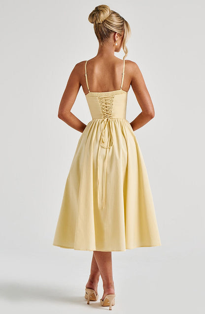 Vestido Midi Amarillo Voilé Corsé Camila