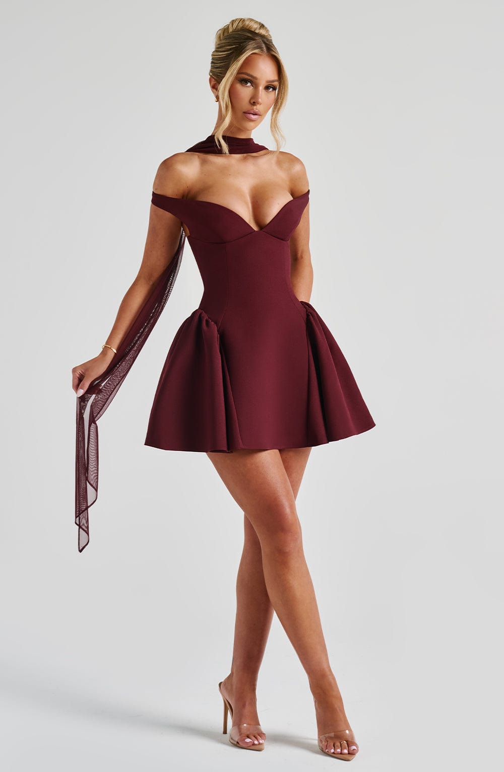 Vestido Mini Cereza Bardot Tul Marcela