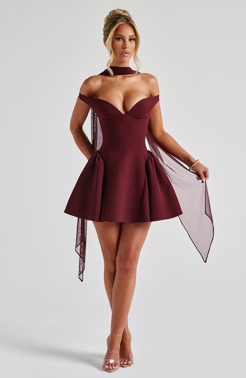 Vestido Mini Cereza Bardot Tul Marcela