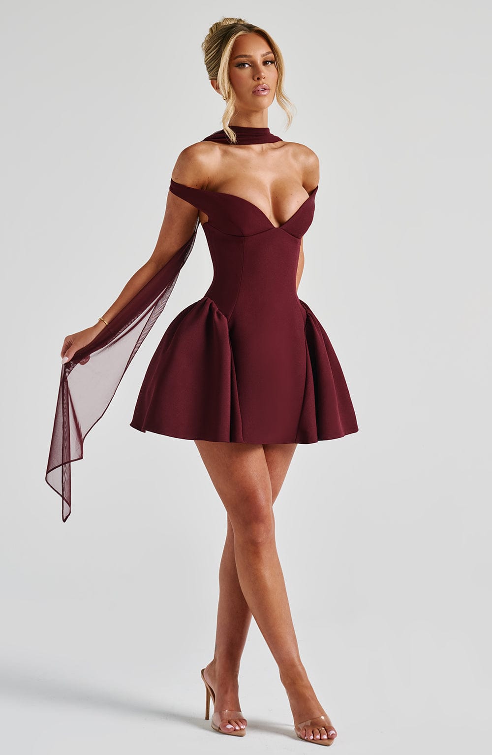 Vestido Mini Cereza Bardot Tul Marcela