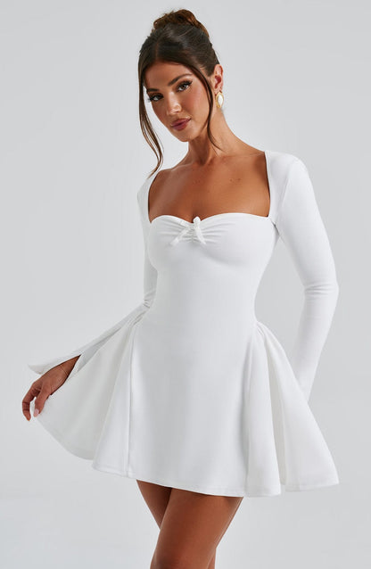 Vestido Mini Marfil Lazo Terciopelo Manuela