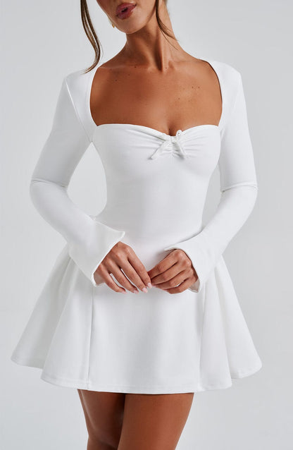 Vestido Mini Marfil Lazo Terciopelo Manuela