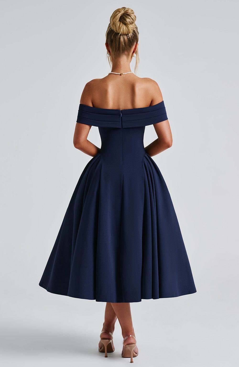 Vestido Midi Azul Marino Bardot Tul Marisa