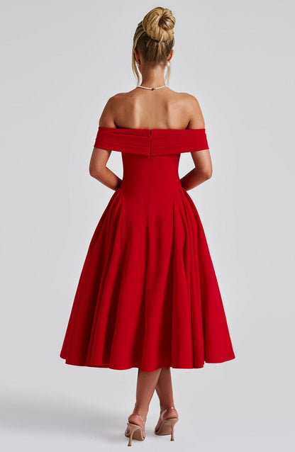 Vestido Midi Rojo Bardot Tul Marisa