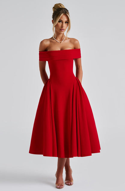 Vestido Midi Rojo Bardot Tul Marisa