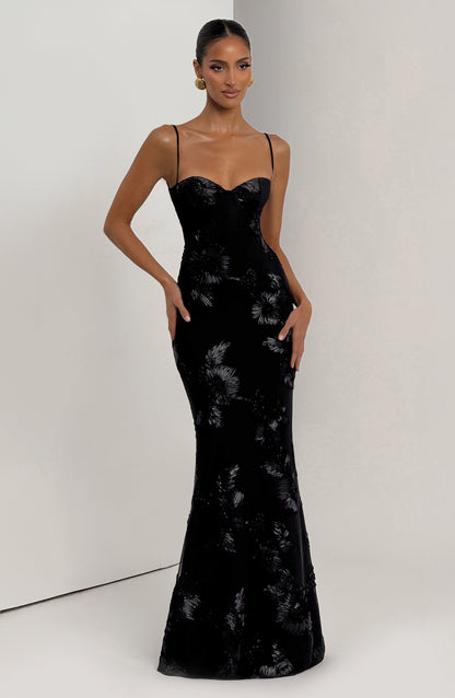 Zara Black Floral Corset Maxi Dress