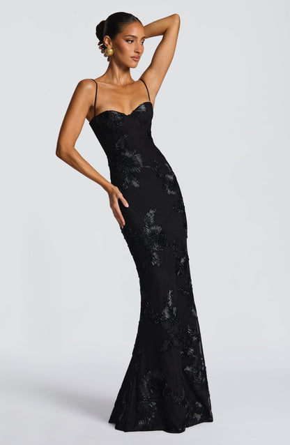 Zara Black Floral Corset Maxi Dress