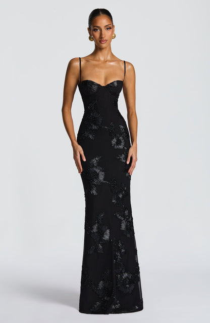 Zara Black Floral Corset Maxi Dress