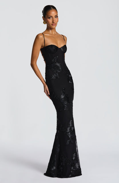 Zara Black Floral Corset Maxi Dress