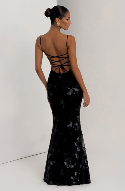 Zara Black Floral Corset Maxi Dress