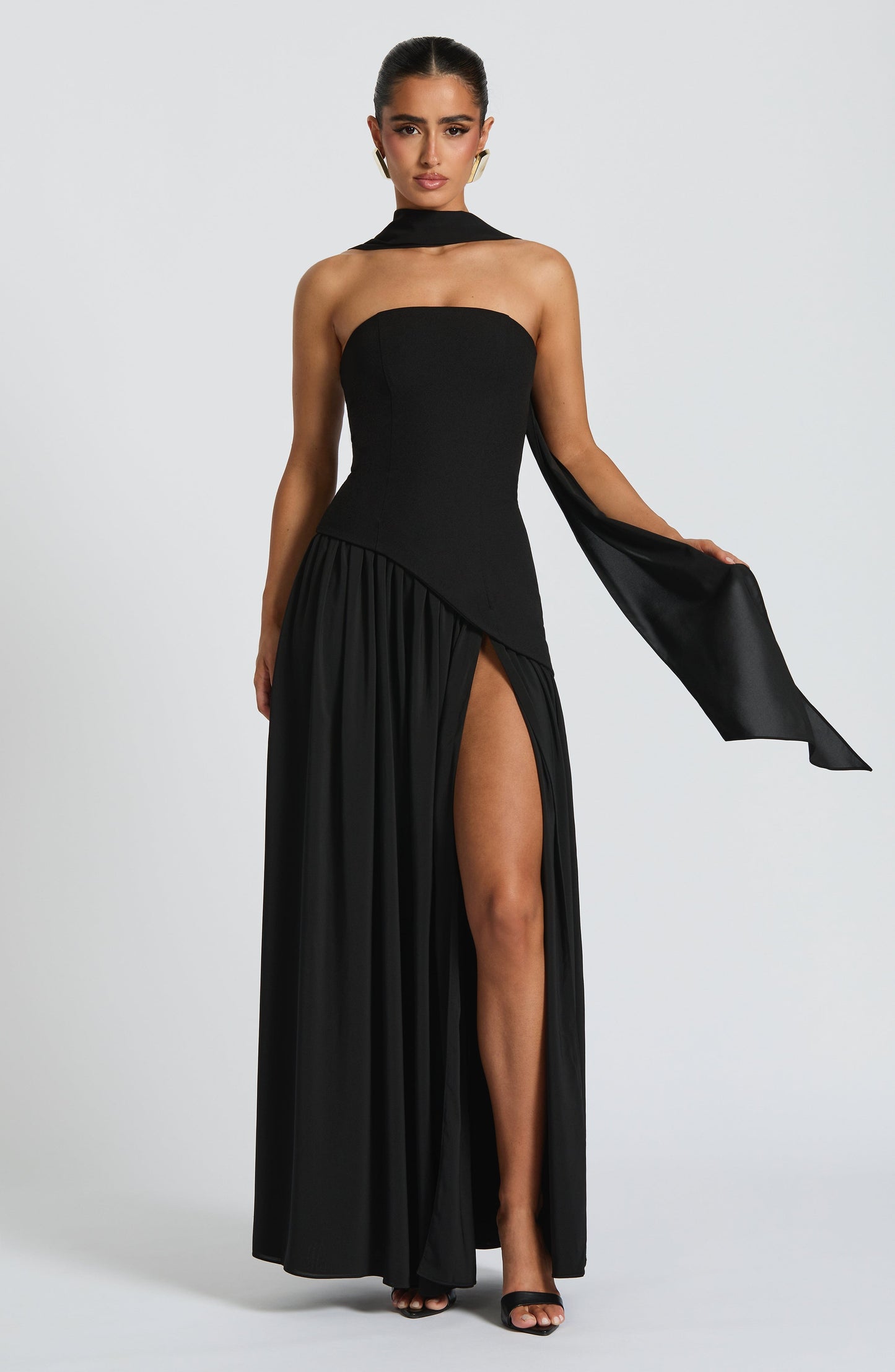 Aurelia Black Halter Open-Back Evening Maxi Dress