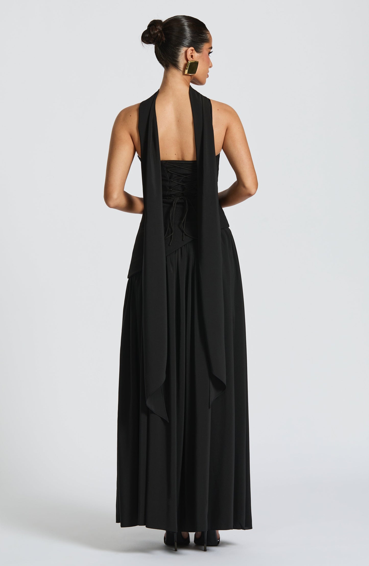 Aurelia Black Halter Open-Back Evening Maxi Dress