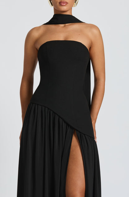 Aurelia Black Halter Open-Back Evening Maxi Dress