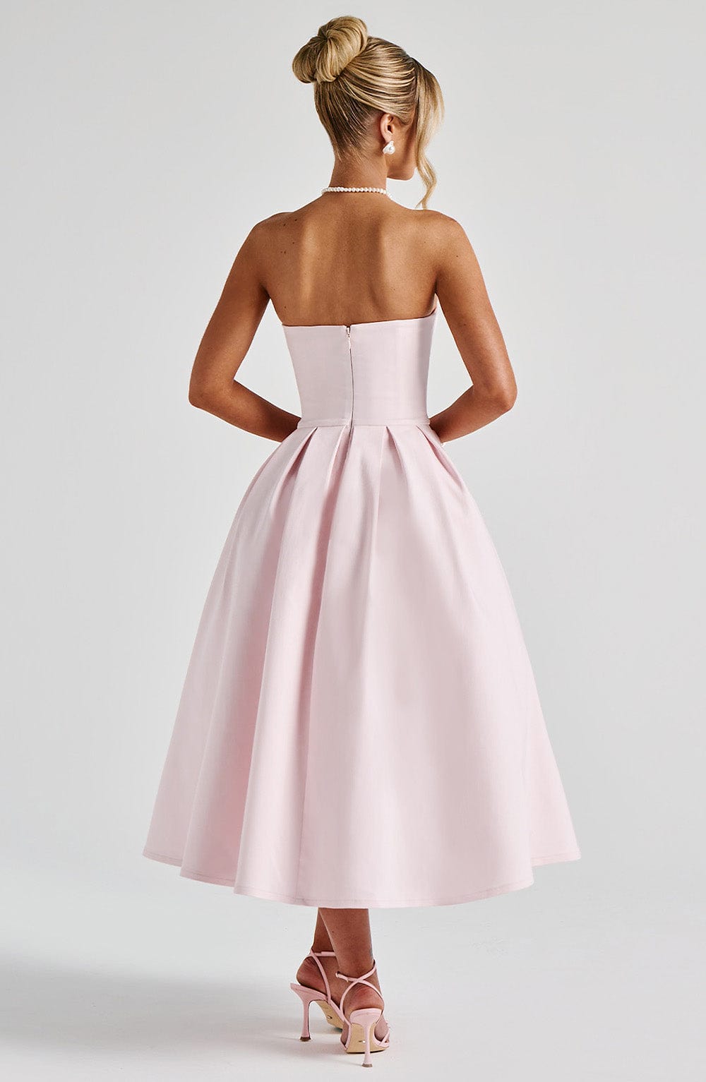 Isalina Strapless Soft Pink Midi Dress