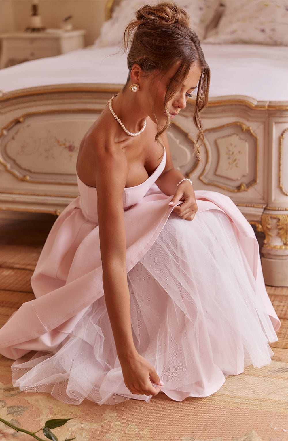 Isalina Strapless Soft Pink Midi Dress
