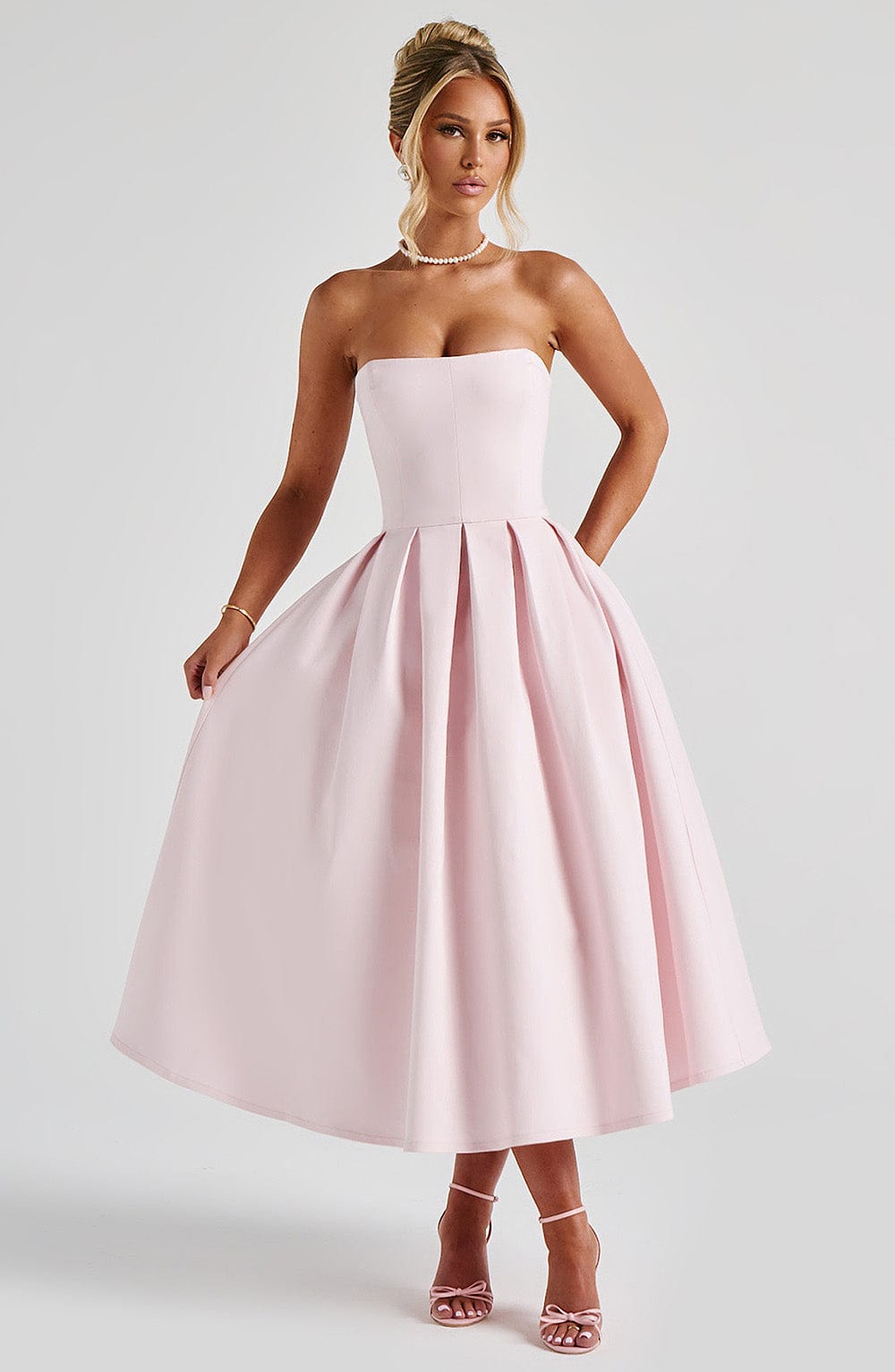 Isalina Strapless Soft Pink Midi Dress
