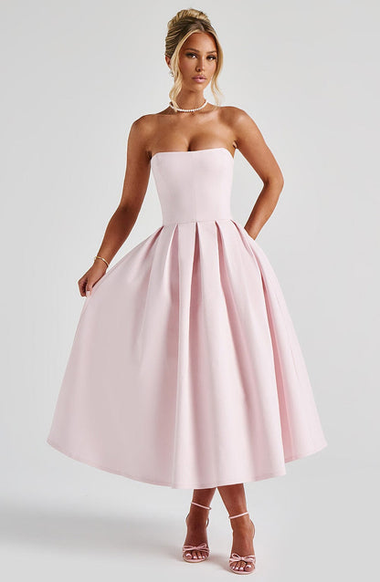 Isalina Strapless Soft Pink Midi Dress
