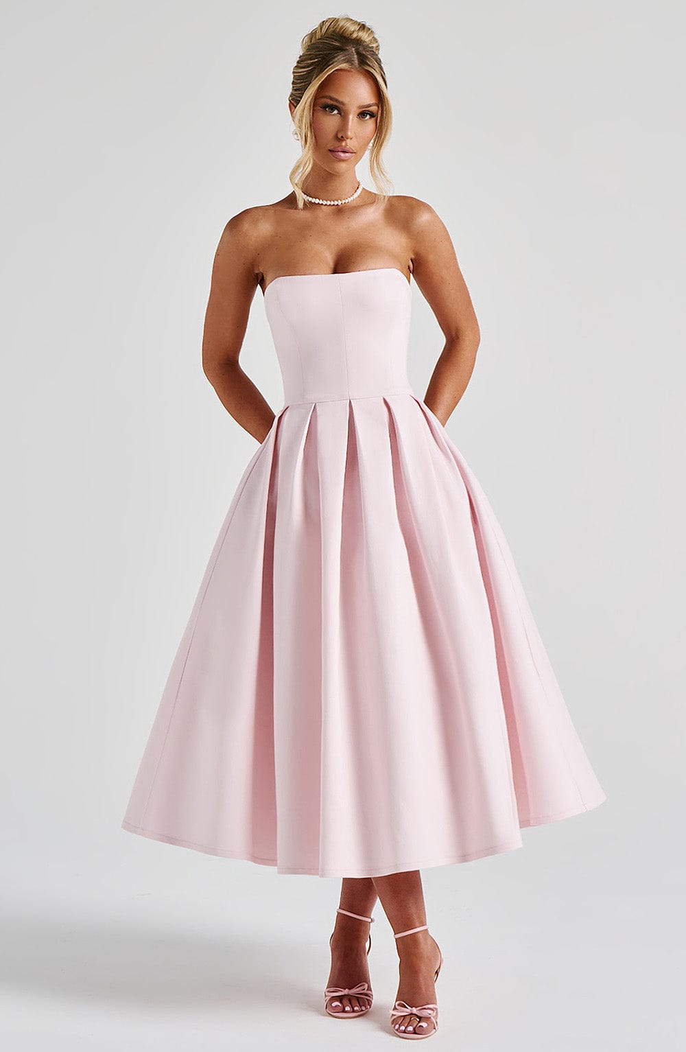 Isalina Strapless Soft Pink Midi Dress