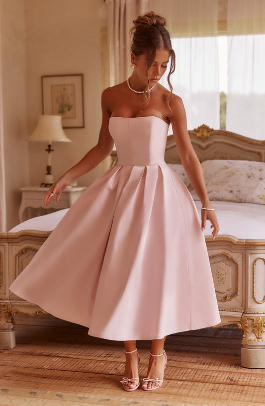 Isalina Strapless Soft Pink Midi Dress