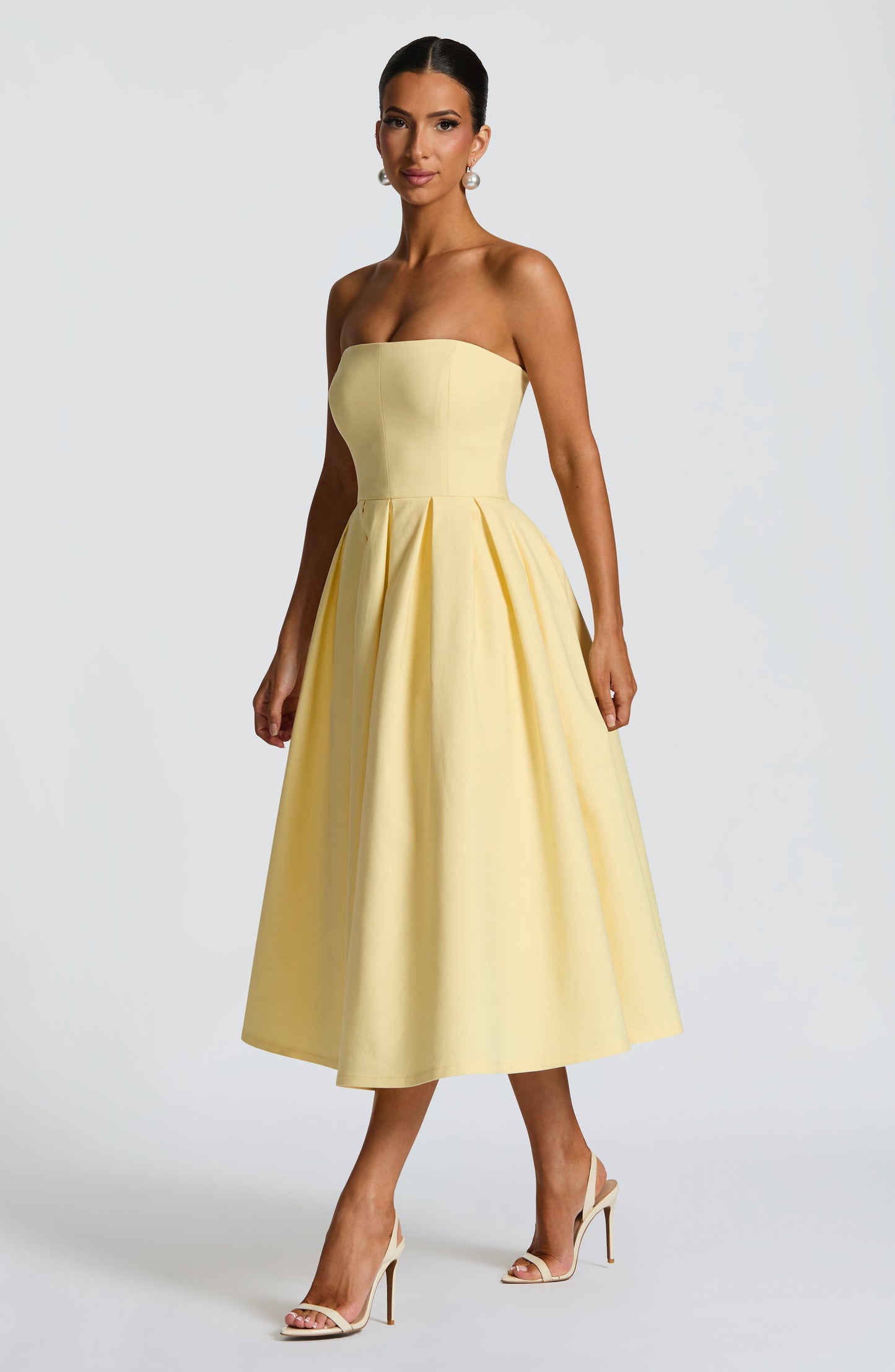 Isalina Strapless Yellow Midi Dress