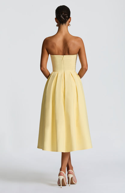 Isalina Strapless Yellow Midi Dress