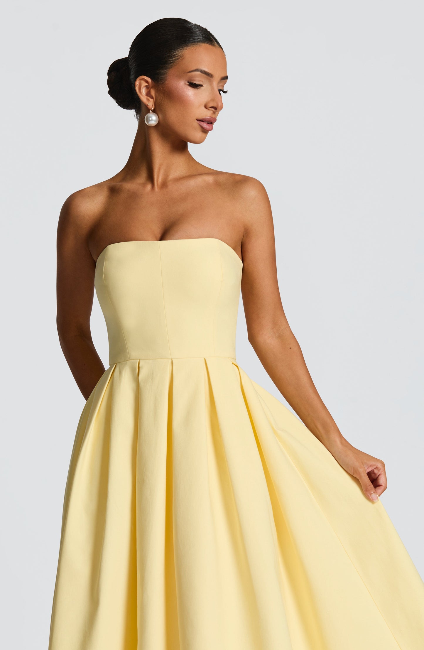Isalina Strapless Yellow Midi Dress