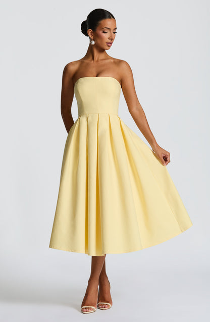 Isalina Strapless Yellow Midi Dress