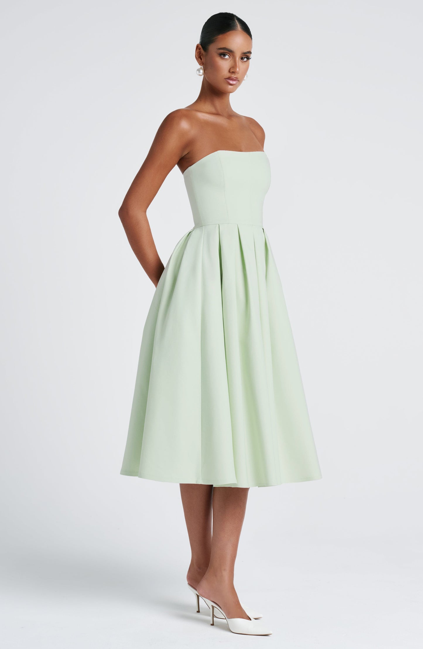 Isalina Strapless Green Mint Midi Dress