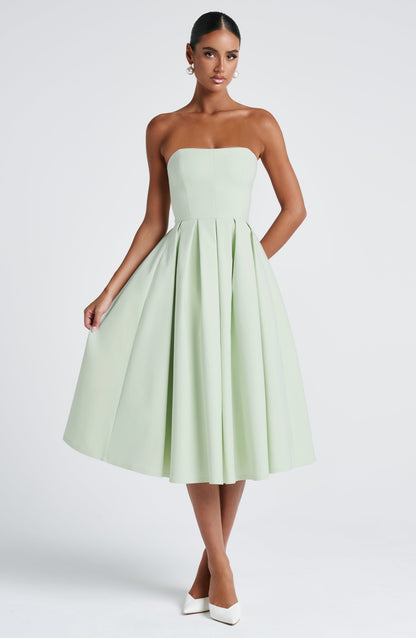 Isalina Strapless Green Mint Midi Dress