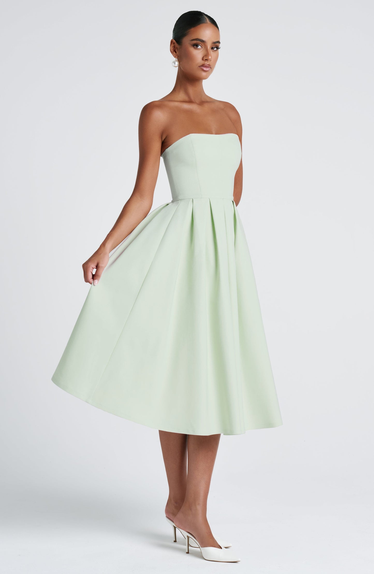 Isalina Strapless Green Mint Midi Dress