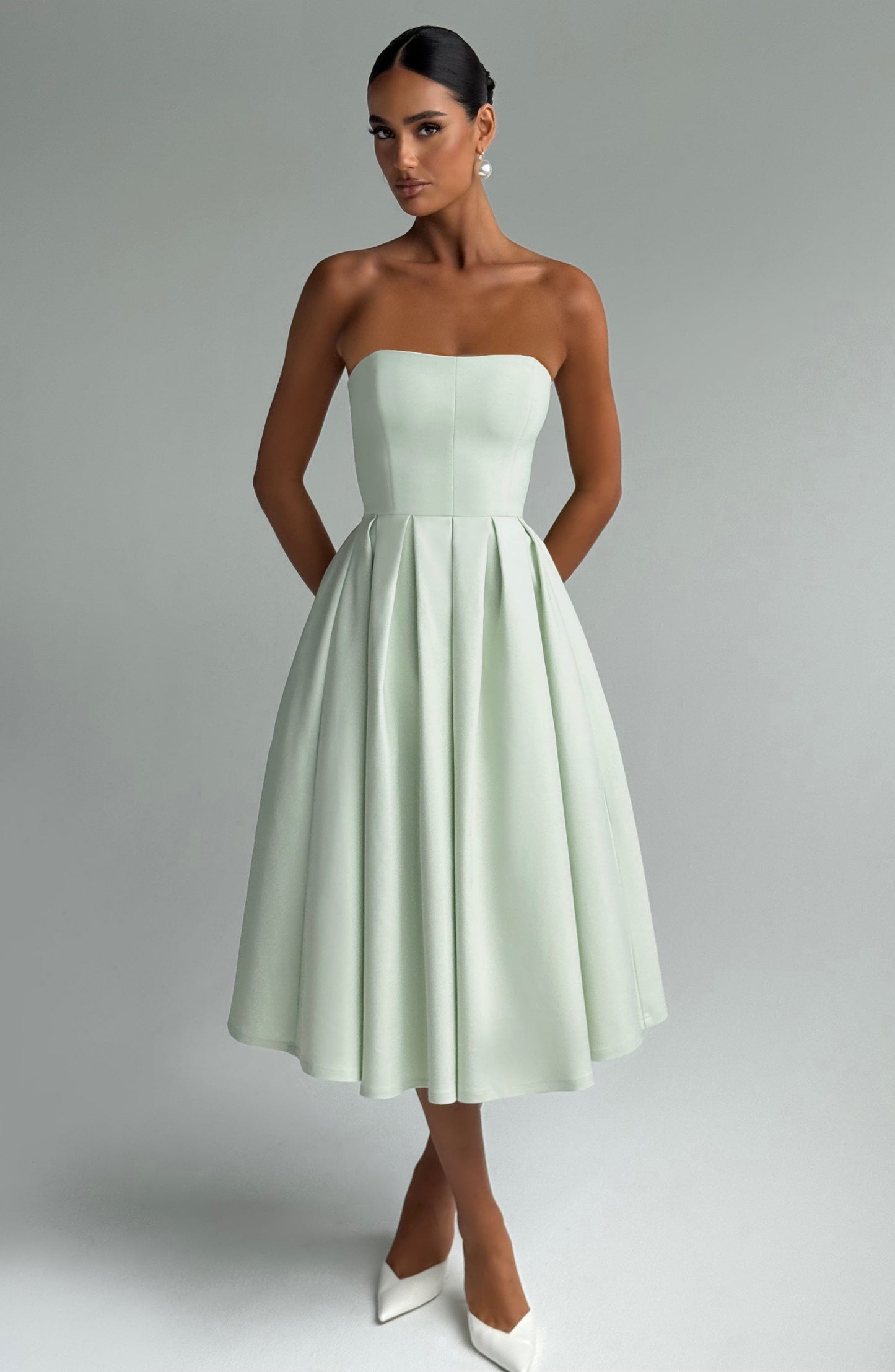 Isalina Strapless Green Mint Midi Dress