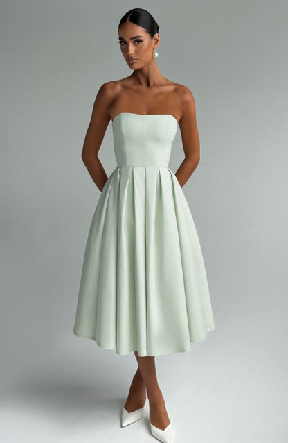 Isalina Strapless Green Mint Midi Dress