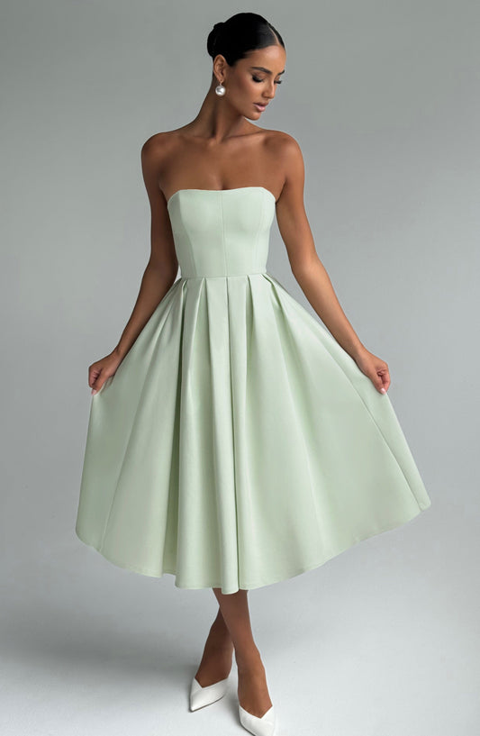 Isalina Strapless Green Mint Midi Dress