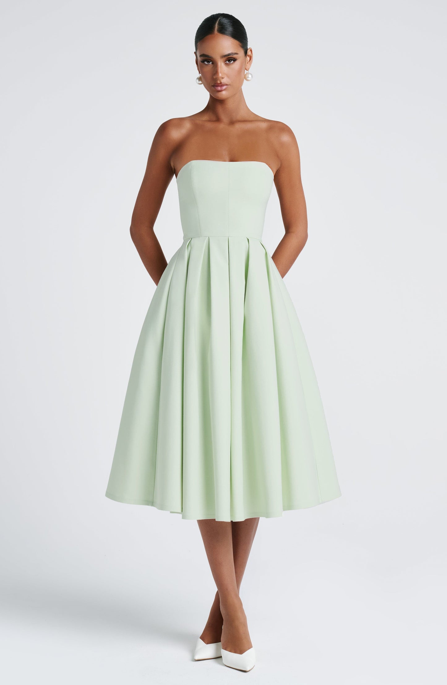 Isalina Strapless Green Mint Midi Dress