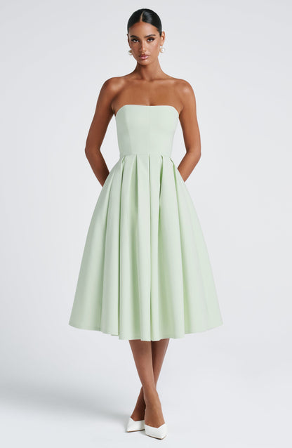Isalina Strapless Green Mint Midi Dress