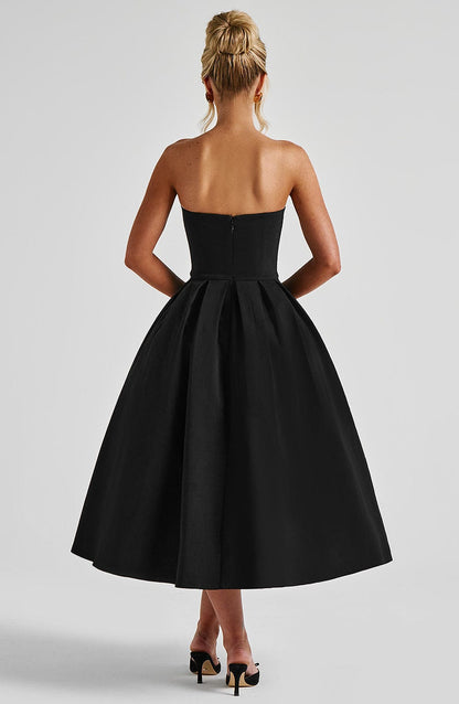 Isalina Strapless Black Midi Dress