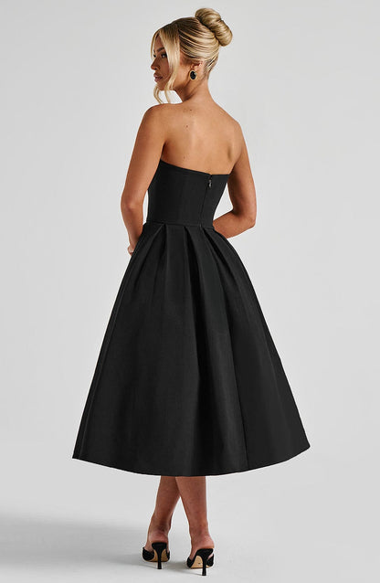 Isalina Strapless Black Midi Dress