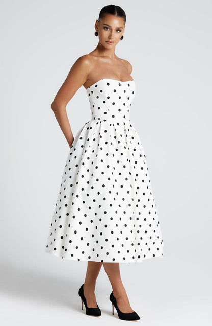 Isalina Strapless Black and White Midi Dress