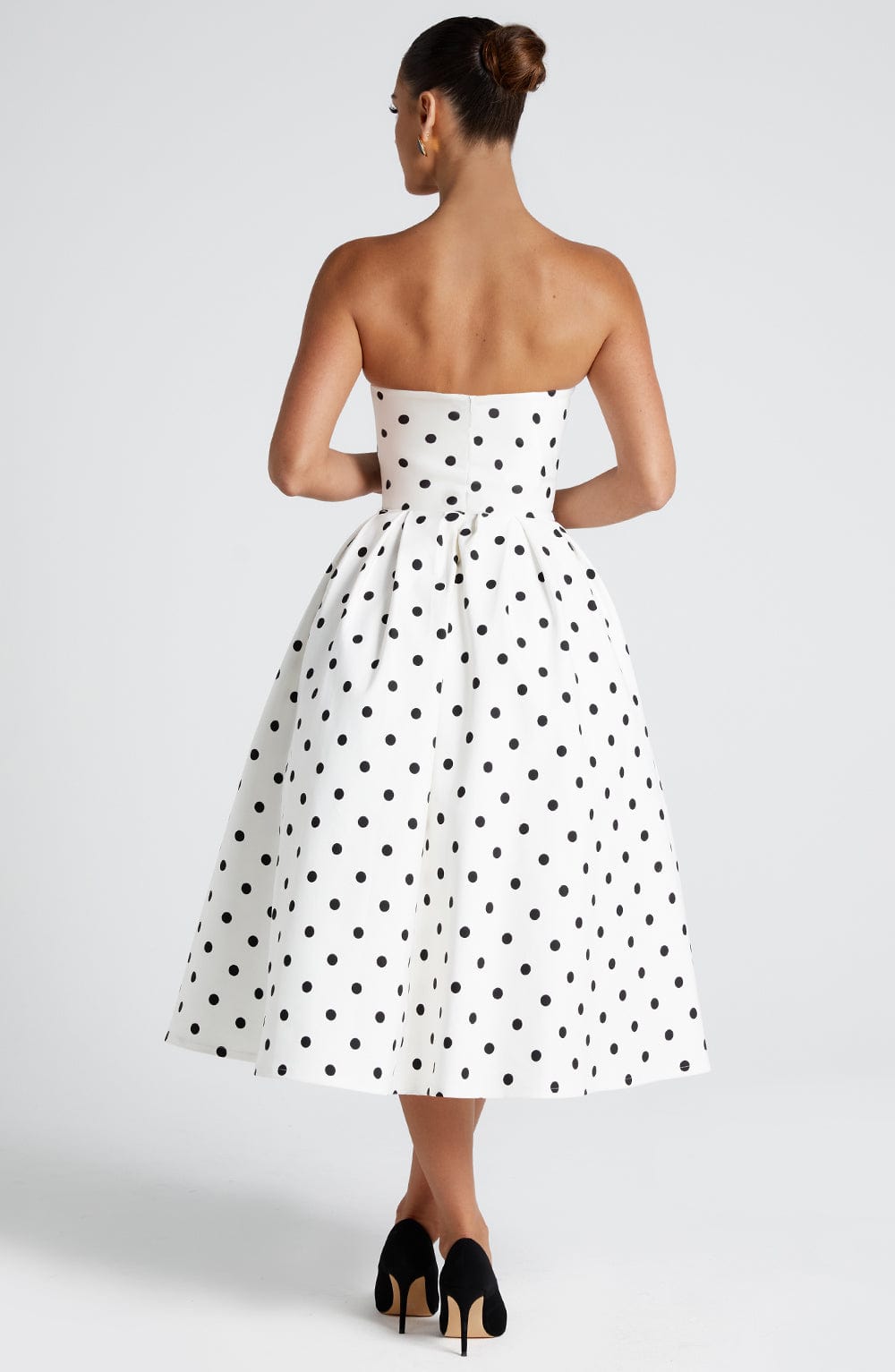 Isalina Strapless Black and White Midi Dress