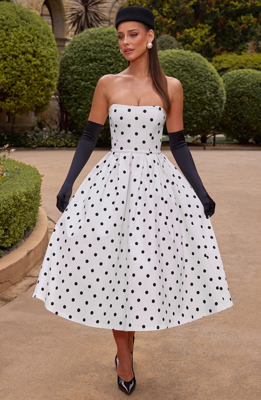 Isalina Strapless Black and White Midi Dress