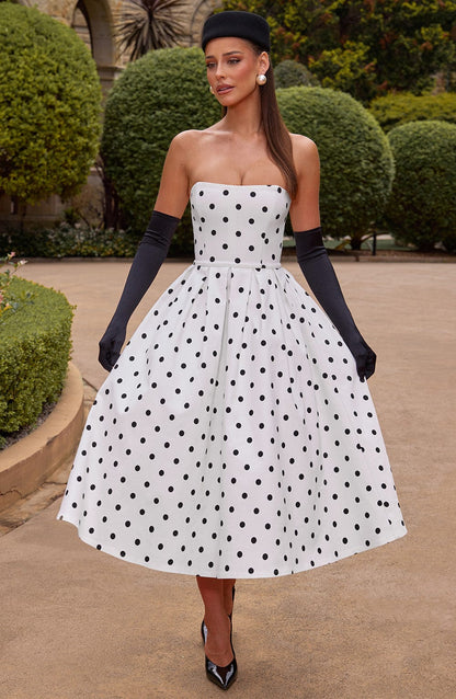 Isalina Strapless Black and White Midi Dress