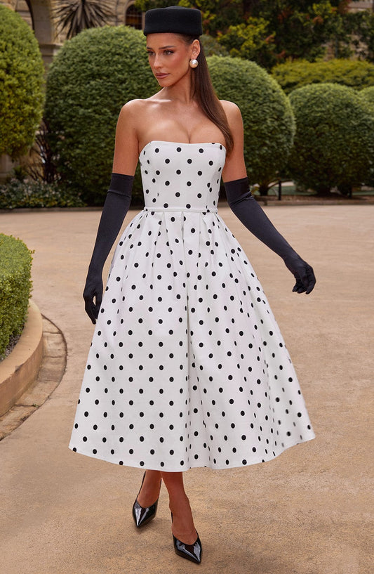 Isalina Strapless Black and White Midi Dress