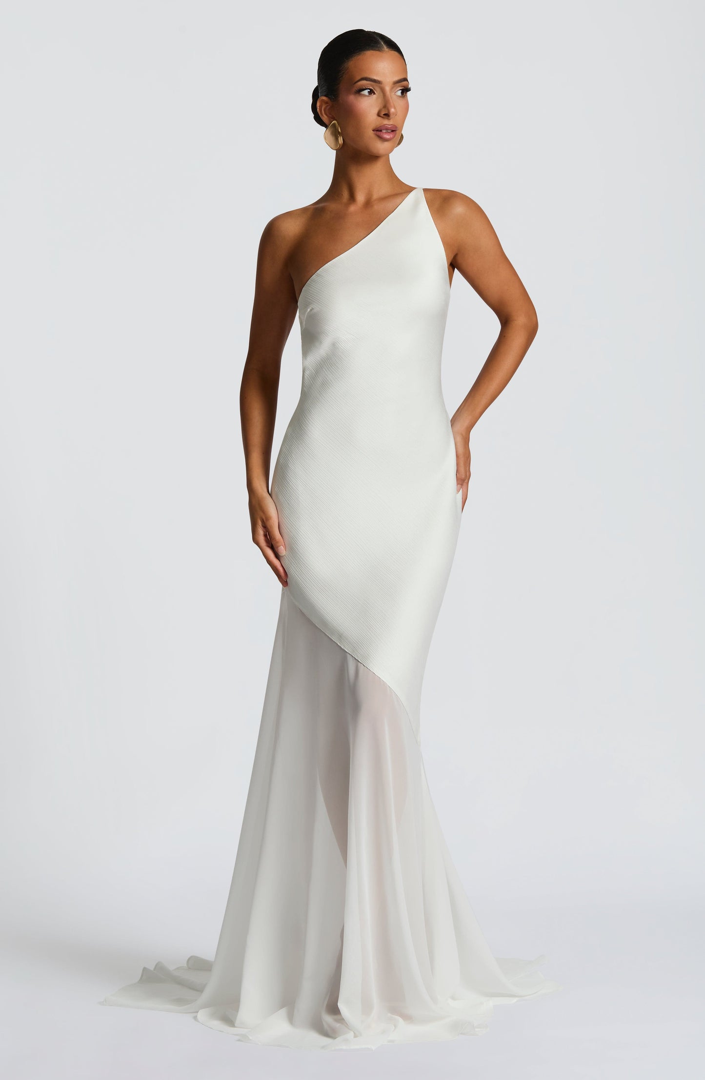 Mireya Satin One-Shoulder White Maxi Dress