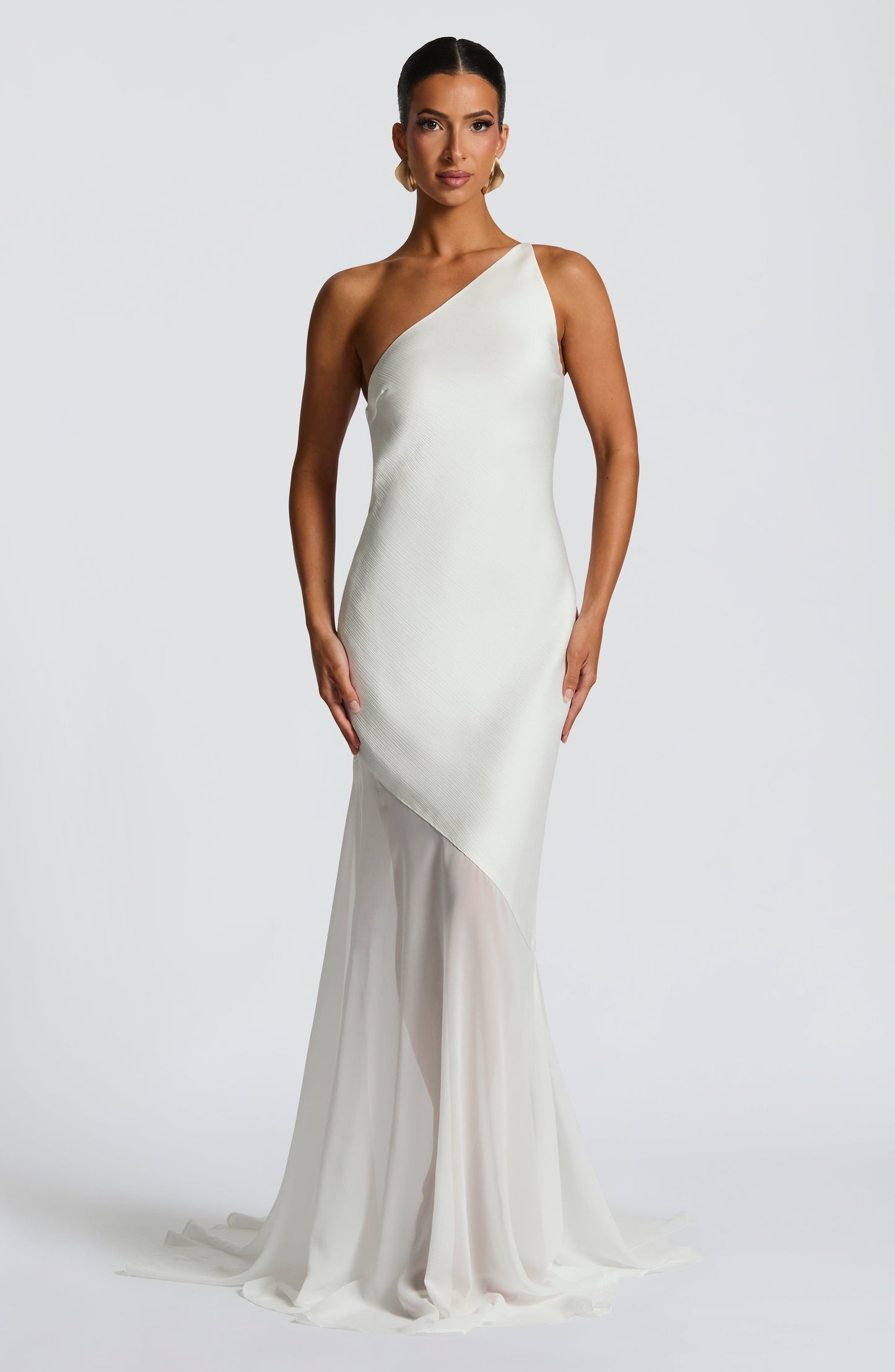 Mireya Satin One-Shoulder White Maxi Dress