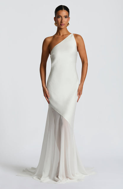 Mireya Satin One-Shoulder White Maxi Dress