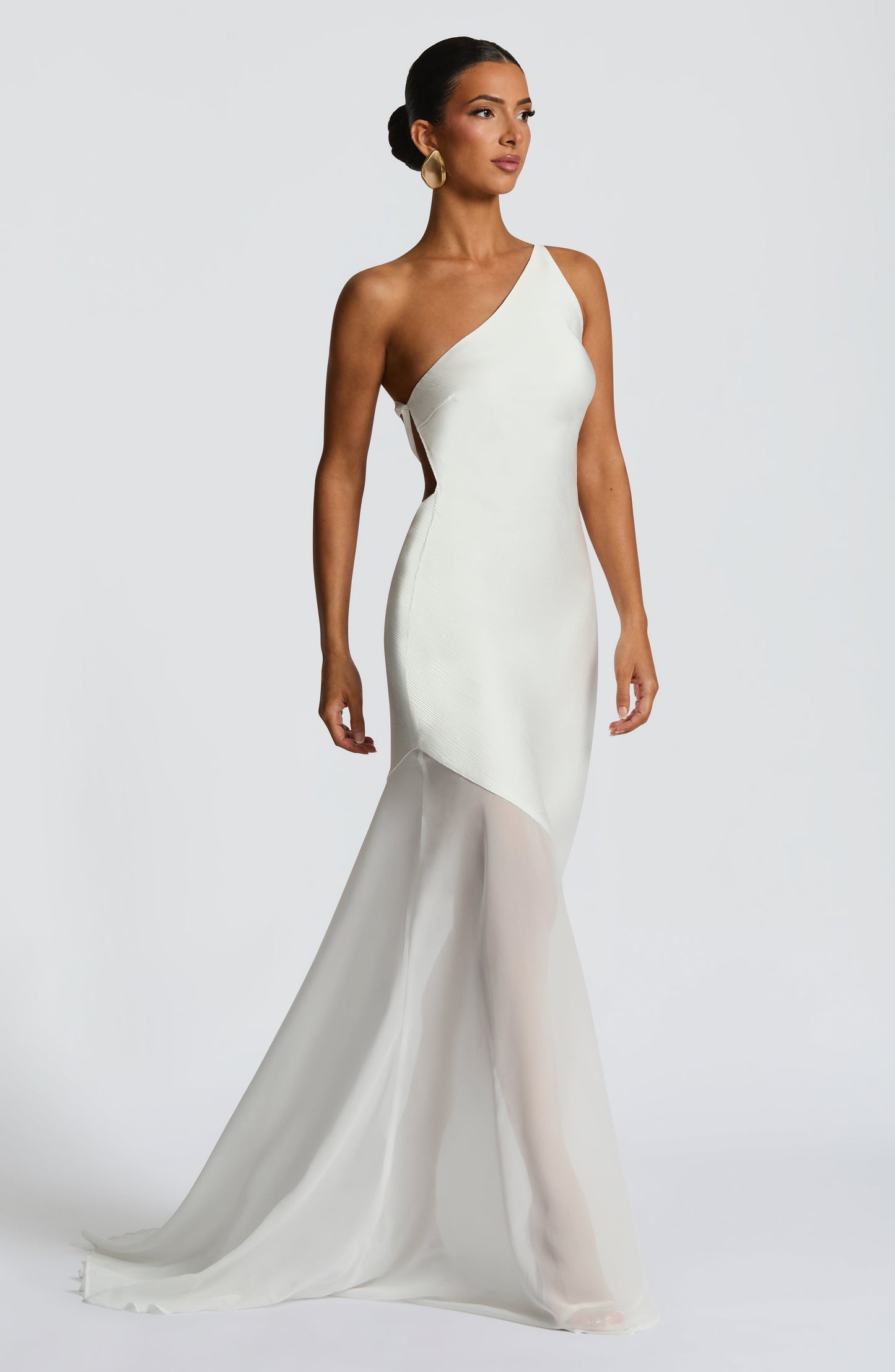 Mireya Satin One-Shoulder White Maxi Dress