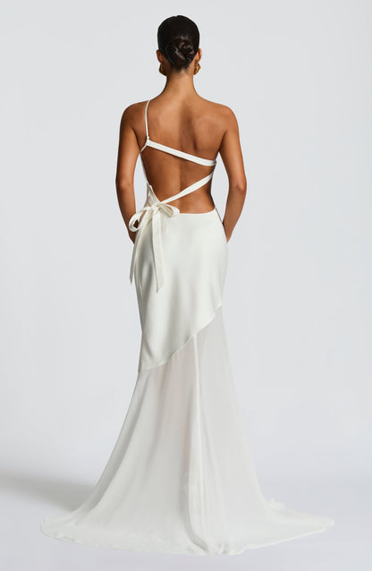 Mireya Satin One-Shoulder White Maxi Dress