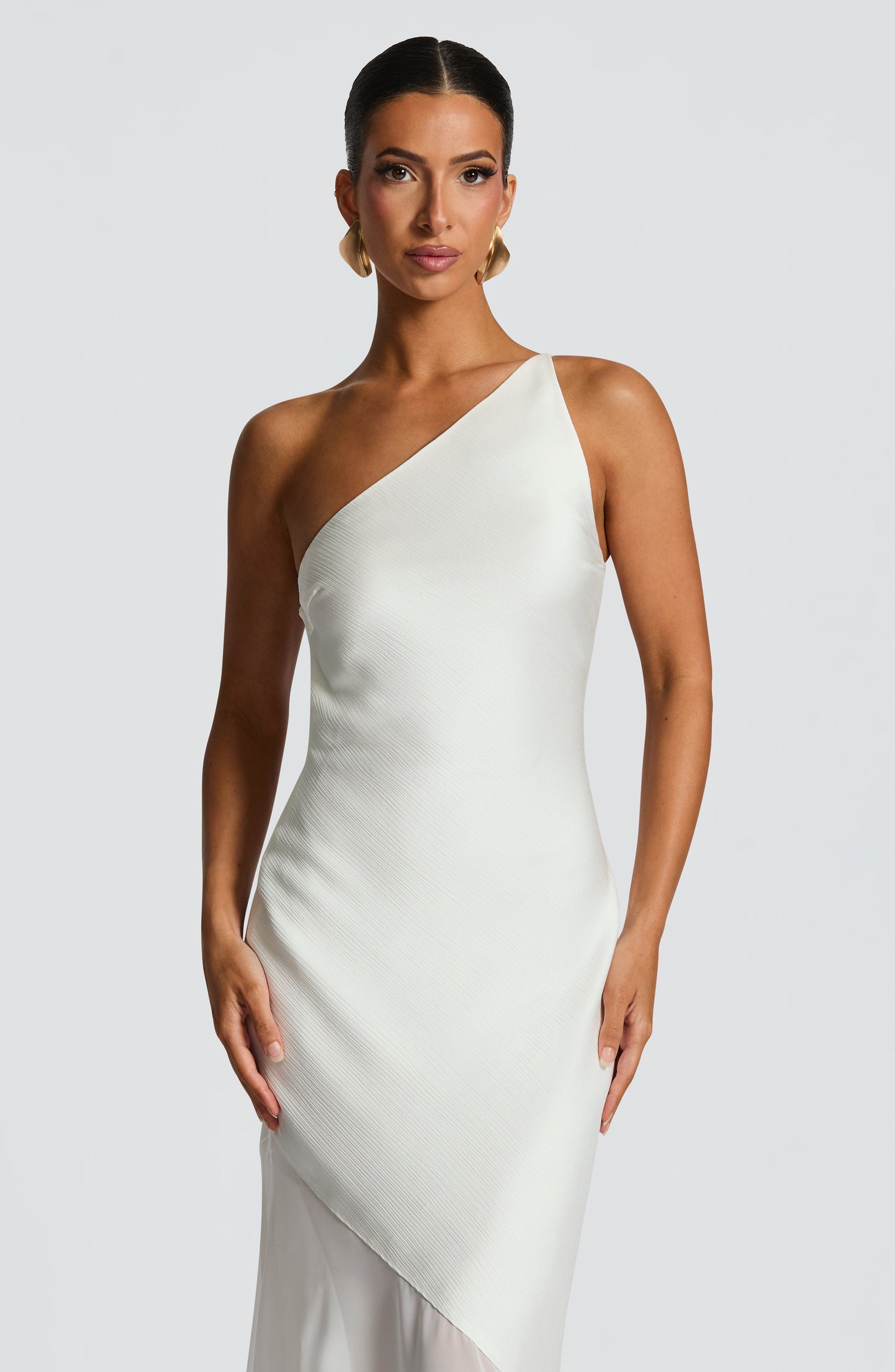 Mireya Satin One-Shoulder White Maxi Dress