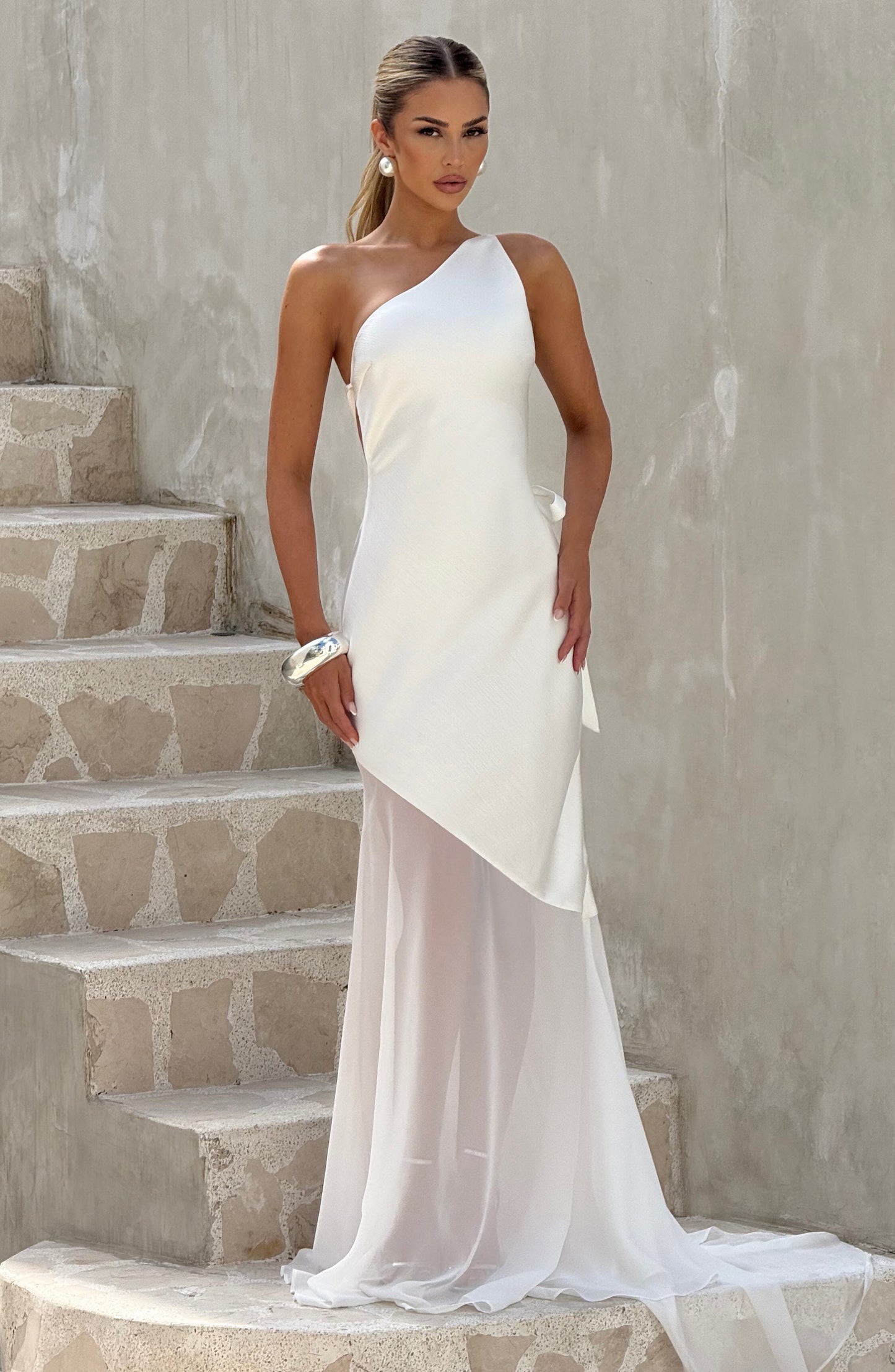 Mireya Satin One-Shoulder White Maxi Dress